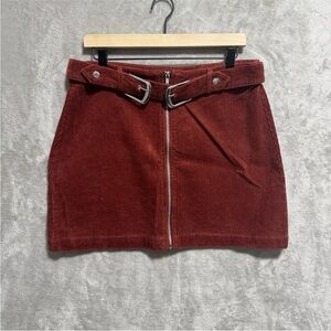 NWT Topshop Womens Size 10 Corduroy Mini Skirt  Rust Full Zip Double Buckle